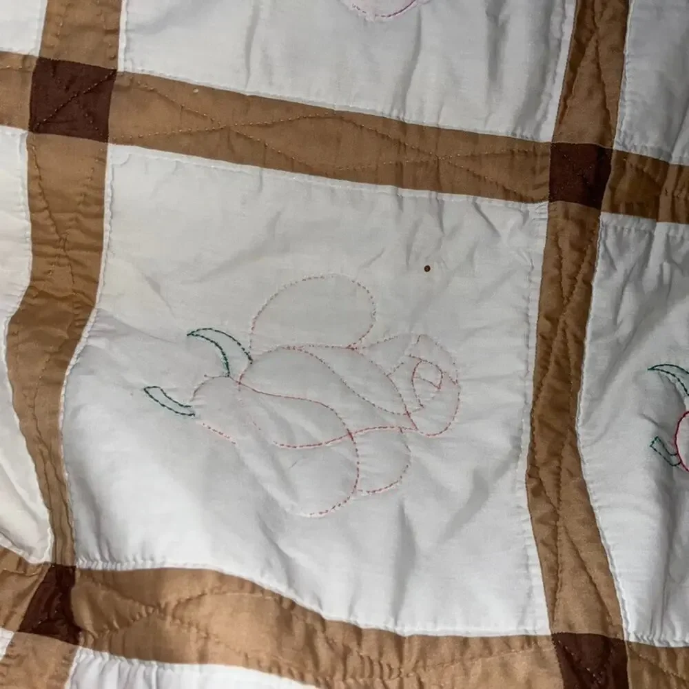 Vtg Queen Quilt Embroidered Rose Motif Patchwork Made By Arline Myers 109x38
